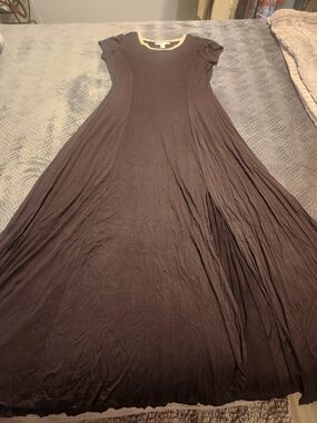 New - Michael Kors Black Maxi Dress with Gold Metallic Neck Trim